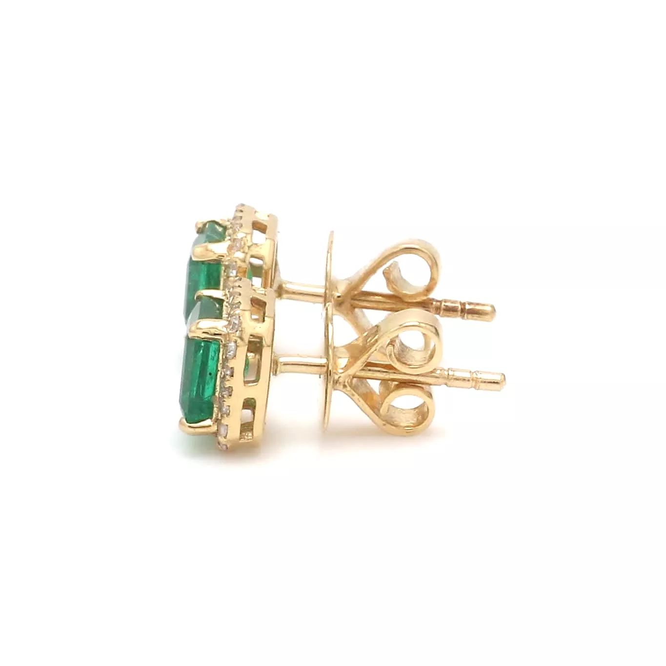 14K & 18K Gold Emerald and Halo Diamond Stud Earrings