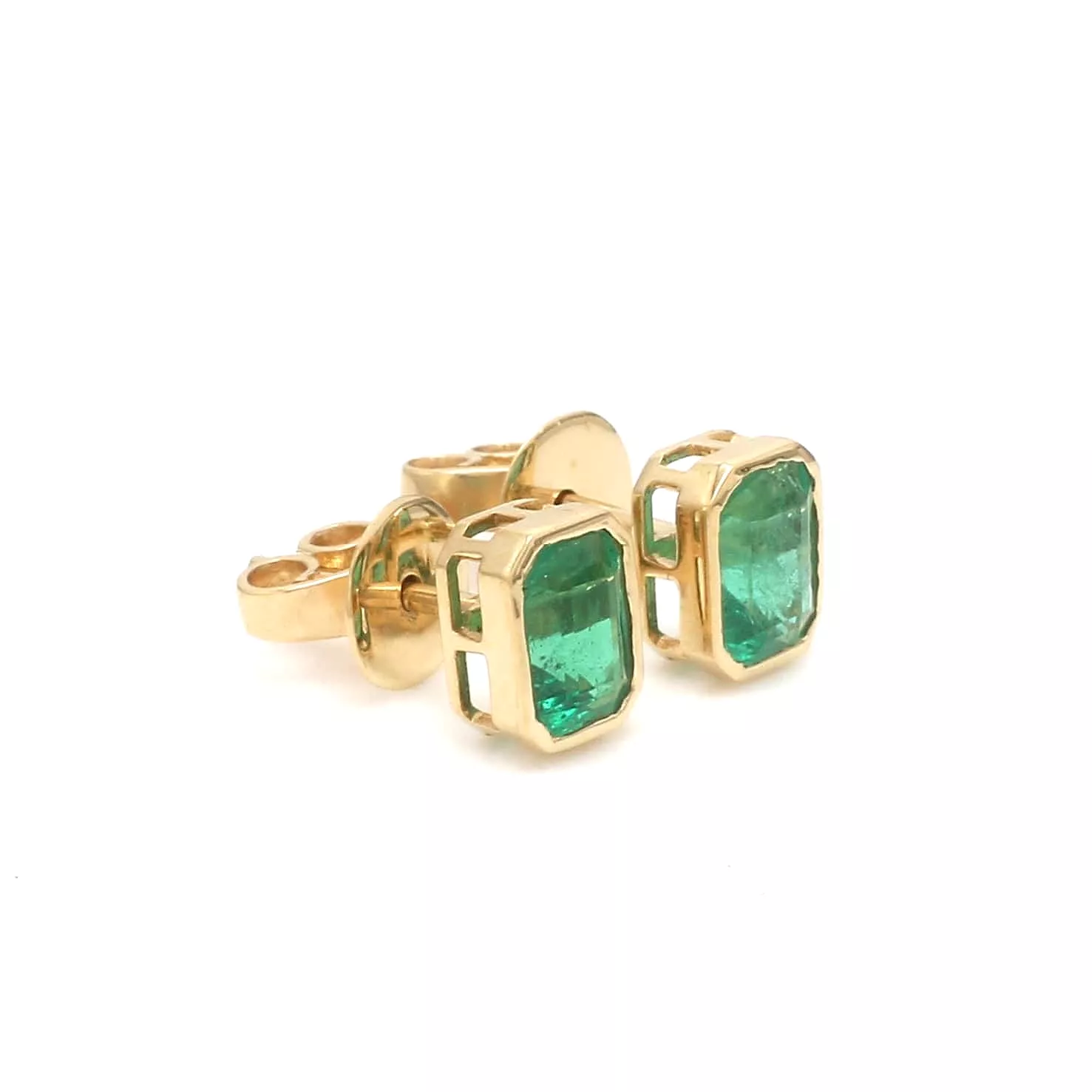 14K & 18K Gold Emerald Bezel Set Stud Earrings