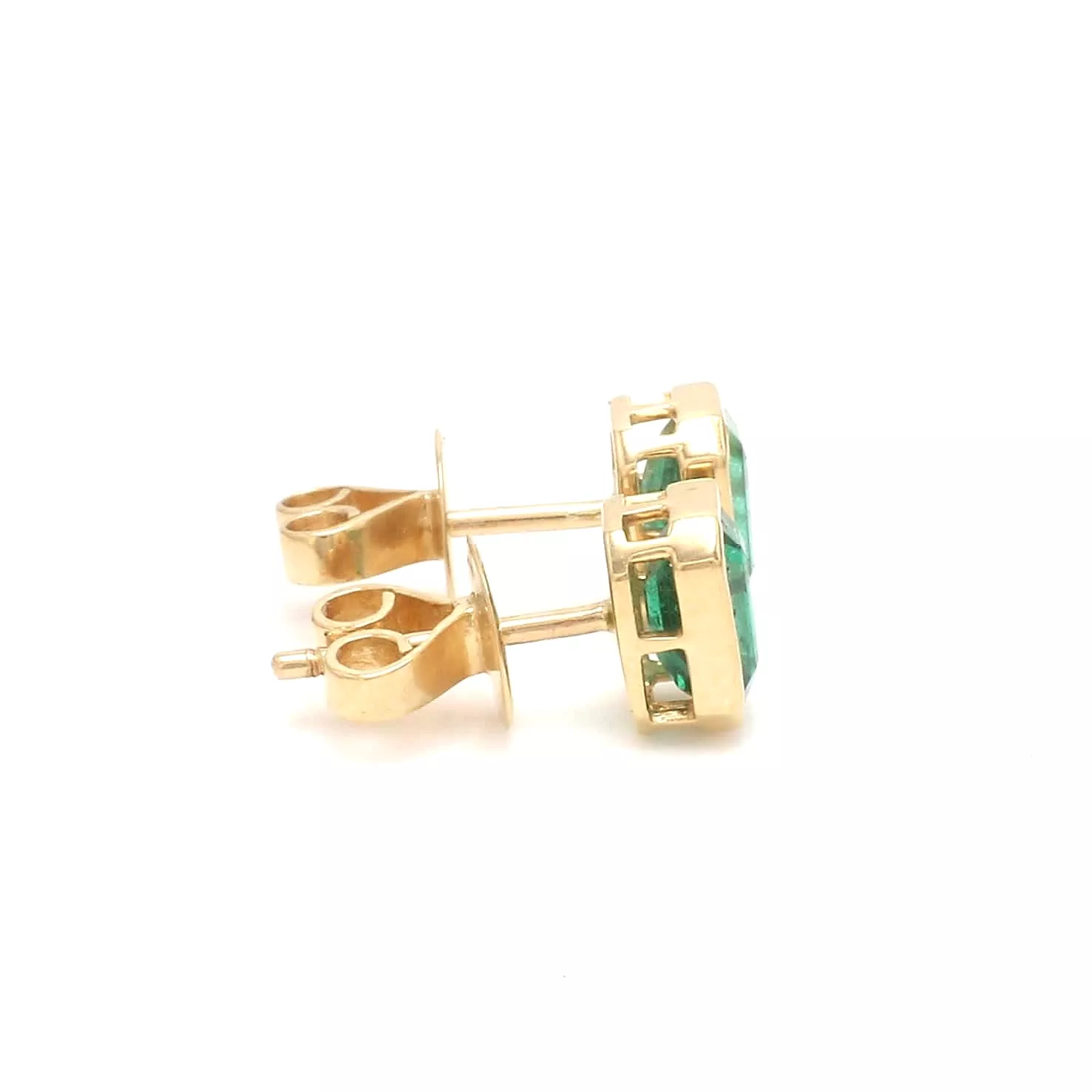 14K & 18K Gold Emerald Bezel Set Stud Earrings