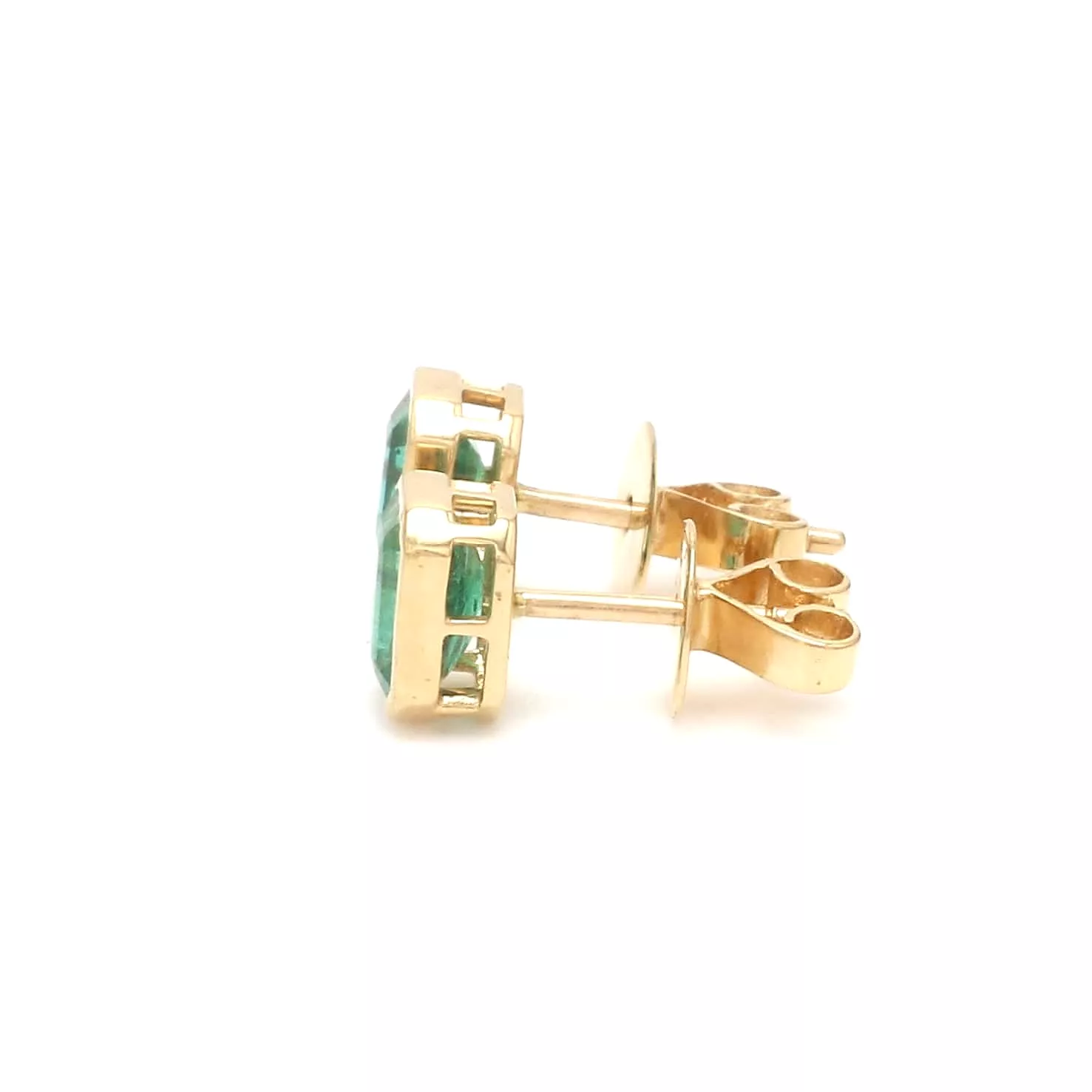 14K & 18K Gold Emerald Bezel Set Stud Earrings