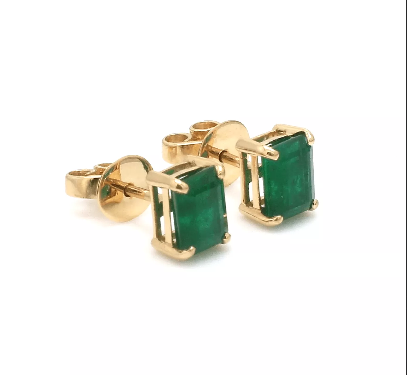 14K & 18K Gold Emerald Stud Earrings, 6 x 4 mm