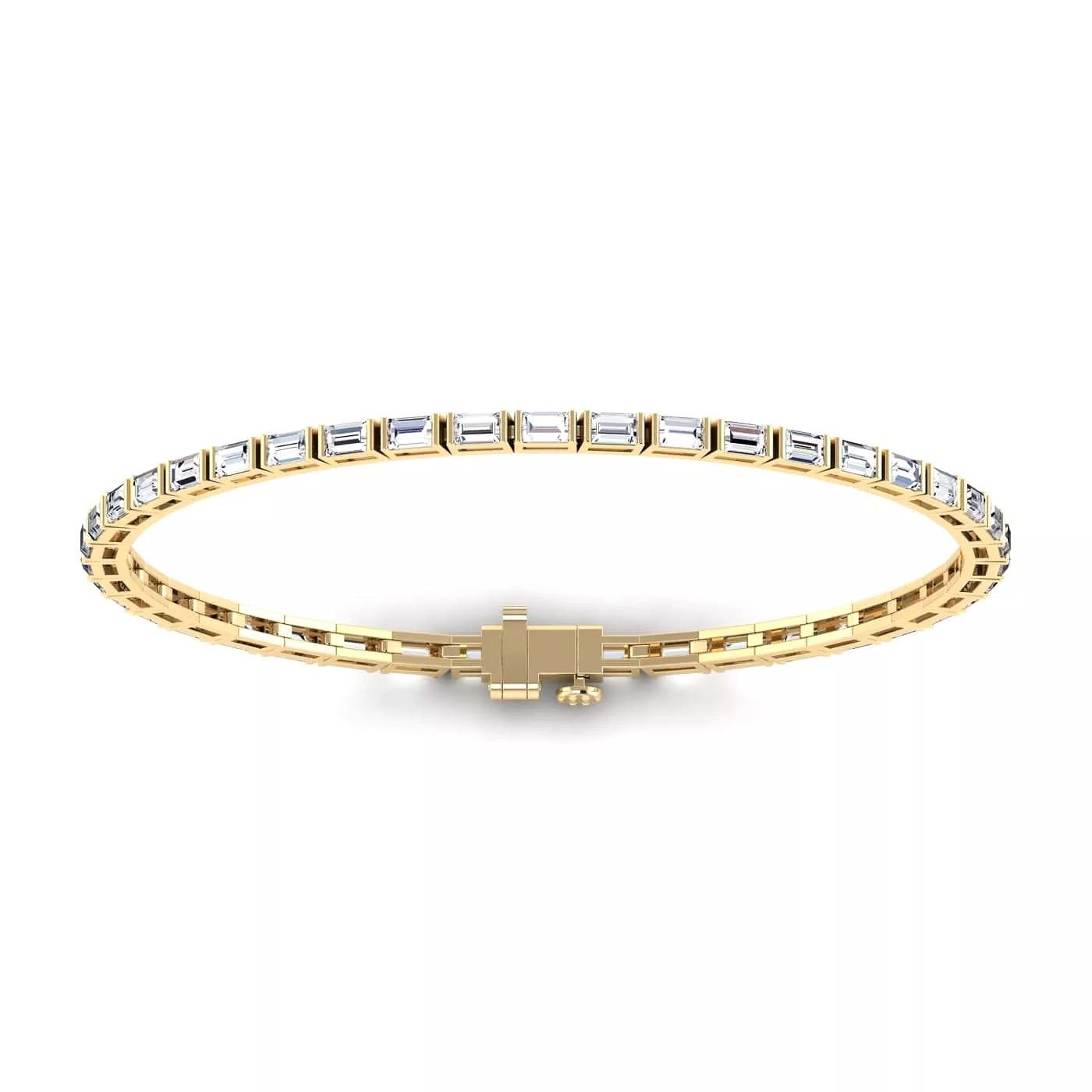 14K & 18K Gold horizontal Baguette Cut DiamondTennis Bracelet 7 ct, 4-prong setting, Lab Grown