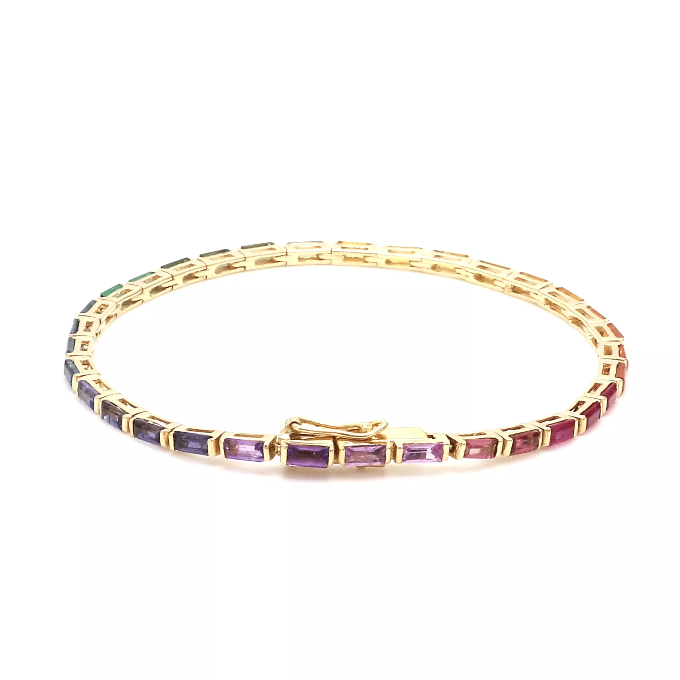 14K & 18K Gold Rainbow Baguette Tennis Bracelet, East West