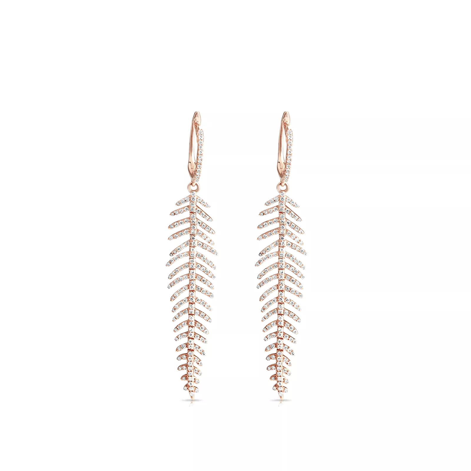 14K Gold and Diamond Feather Drop Earrings