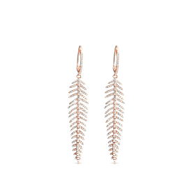 14K Gold and Diamond Feather Drop Earrings