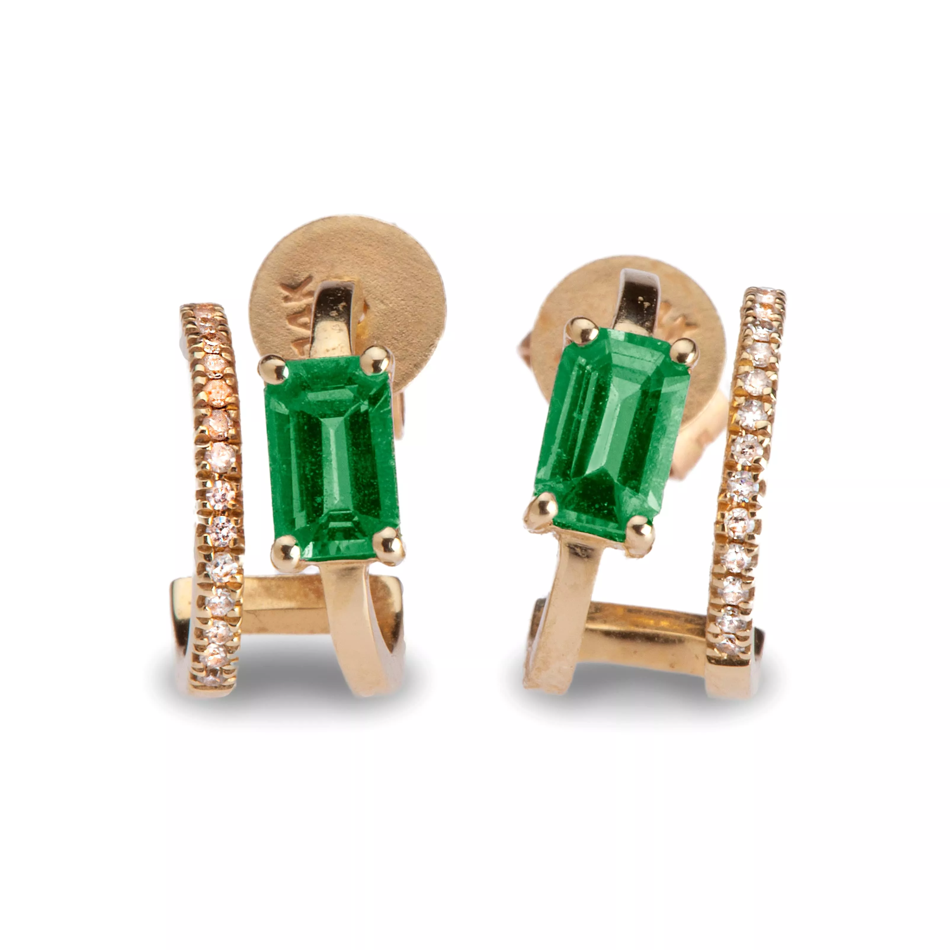 14K Gold Emerald and Diamond Double Hoop Earrings