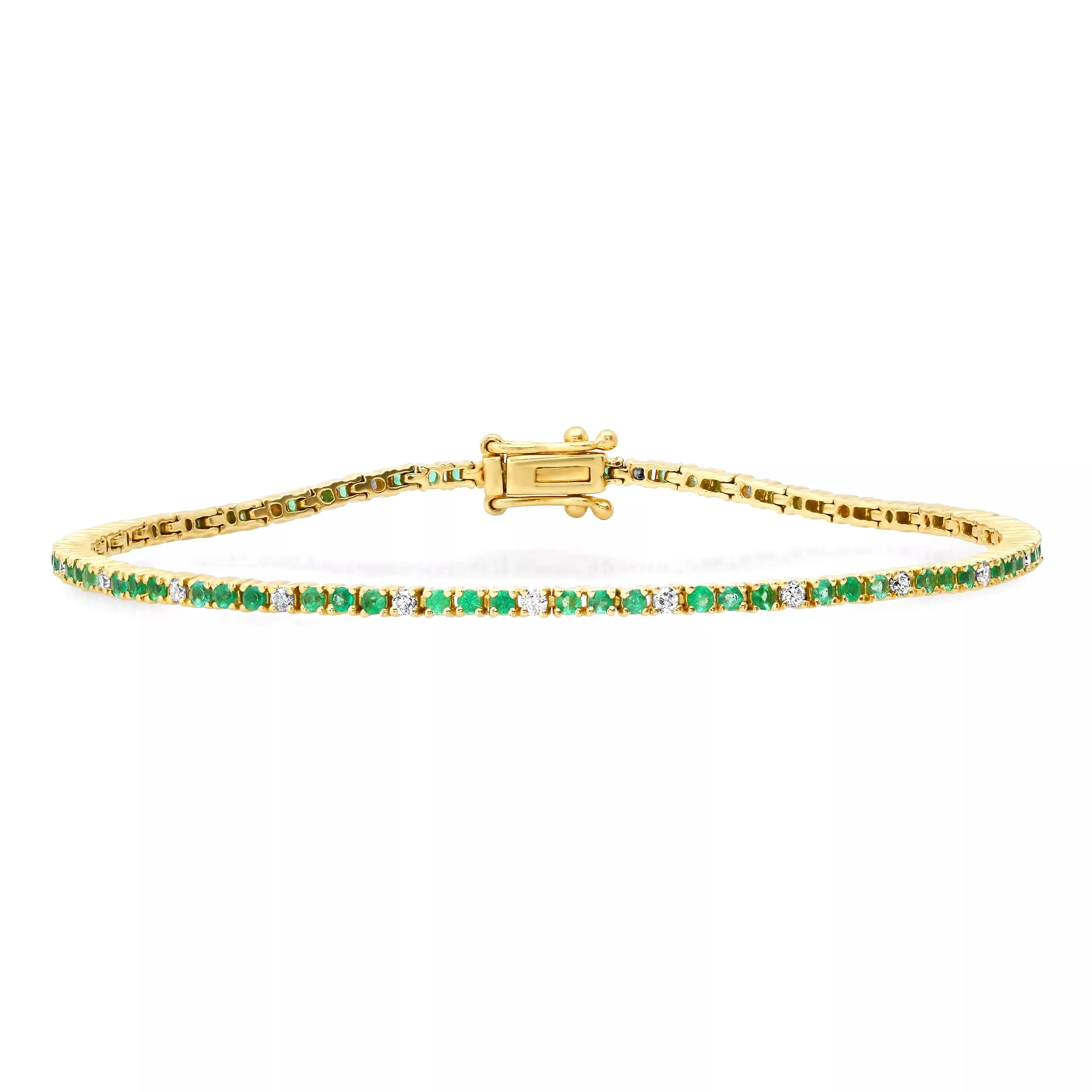 14K Gold Emerald and Diamond Tennis Bracelet 4-Prong Setting