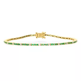 14K Gold Emerald and Diamond Tennis Bracelet 4-Prong Setting