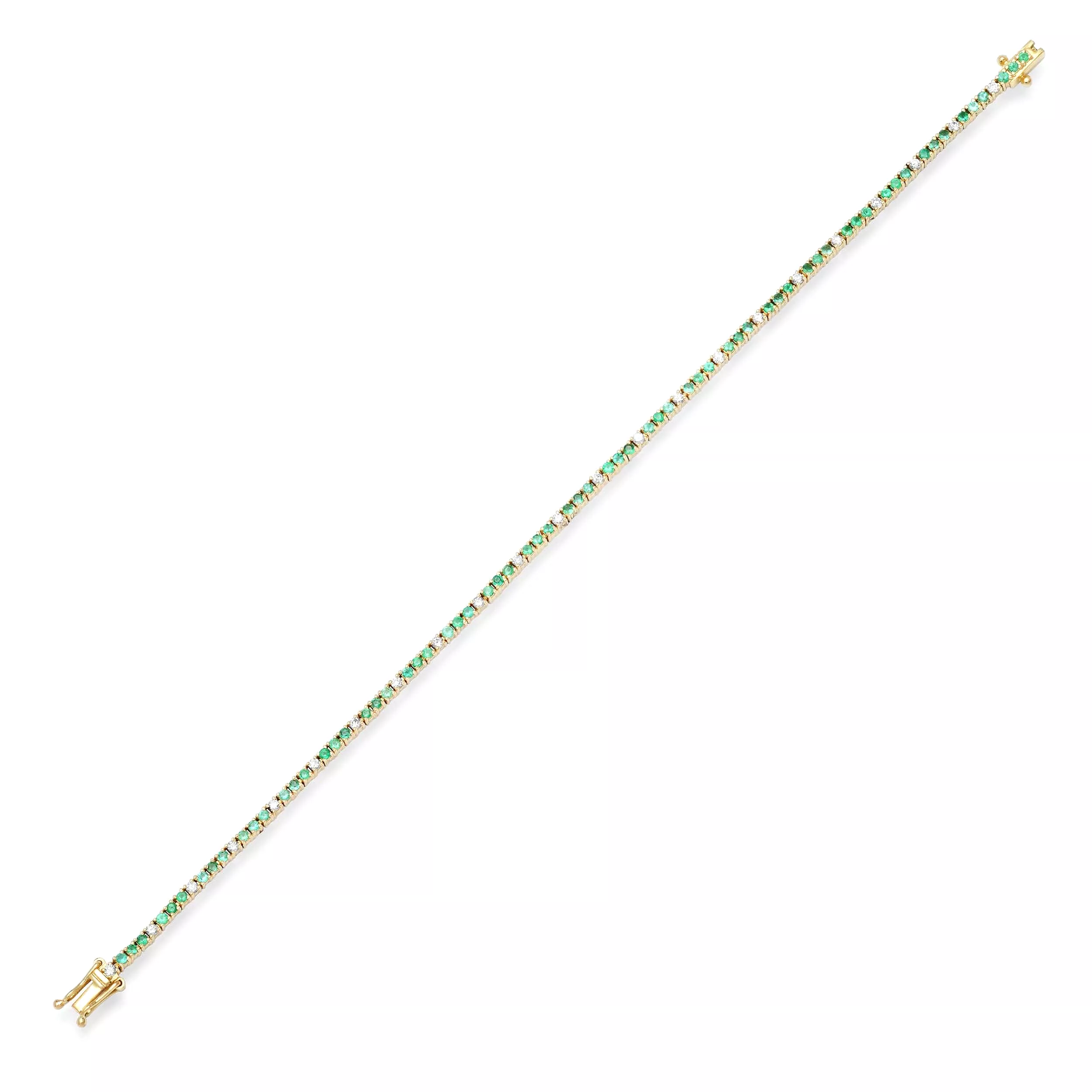 14K Gold Emerald and Diamond Tennis Bracelet 4-Prong Setting