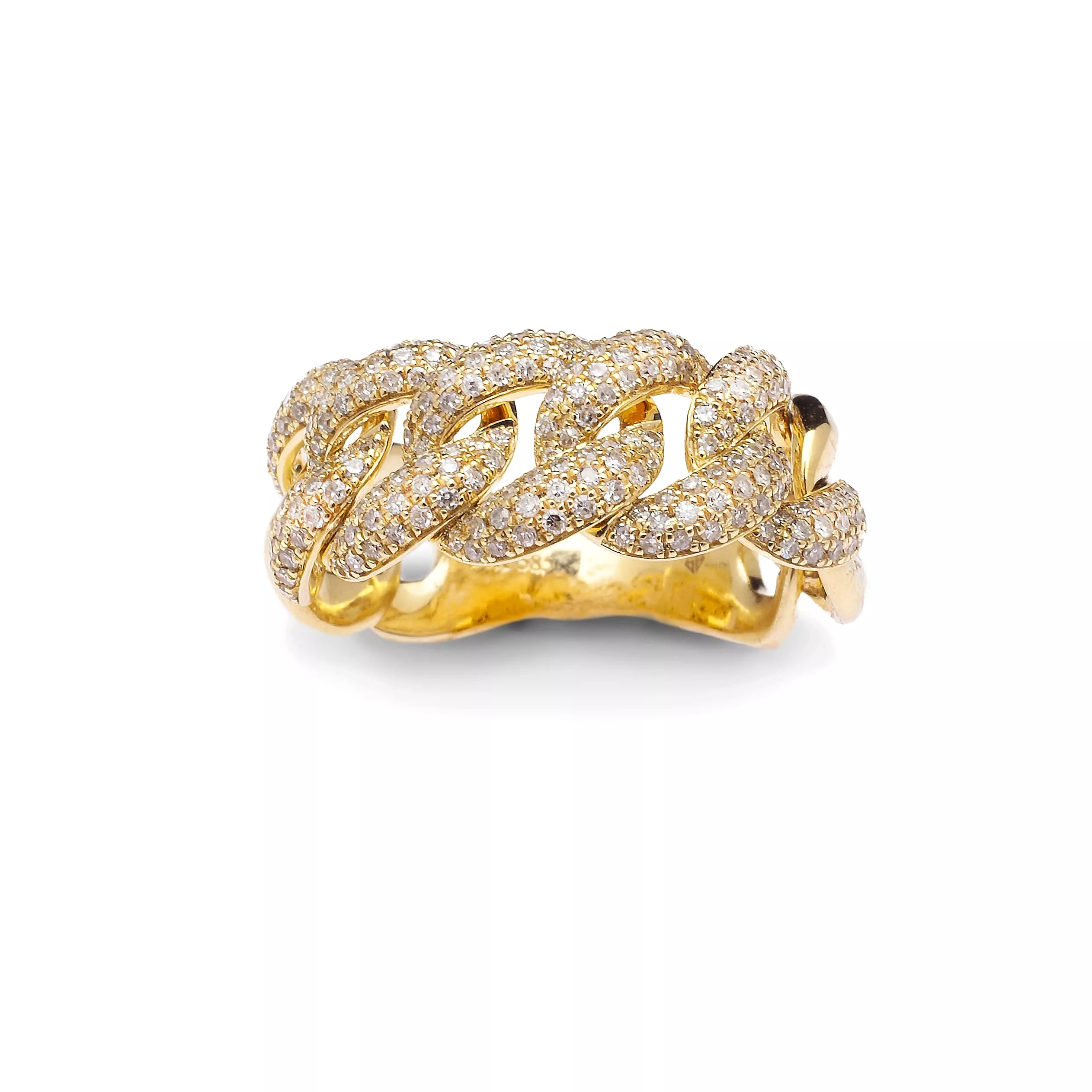 14K Gold Large Micro-Pave Cuban Link Chain Diamond Ring