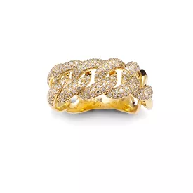 14K Gold Large Micro-Pave Cuban Link Chain Diamond Ring