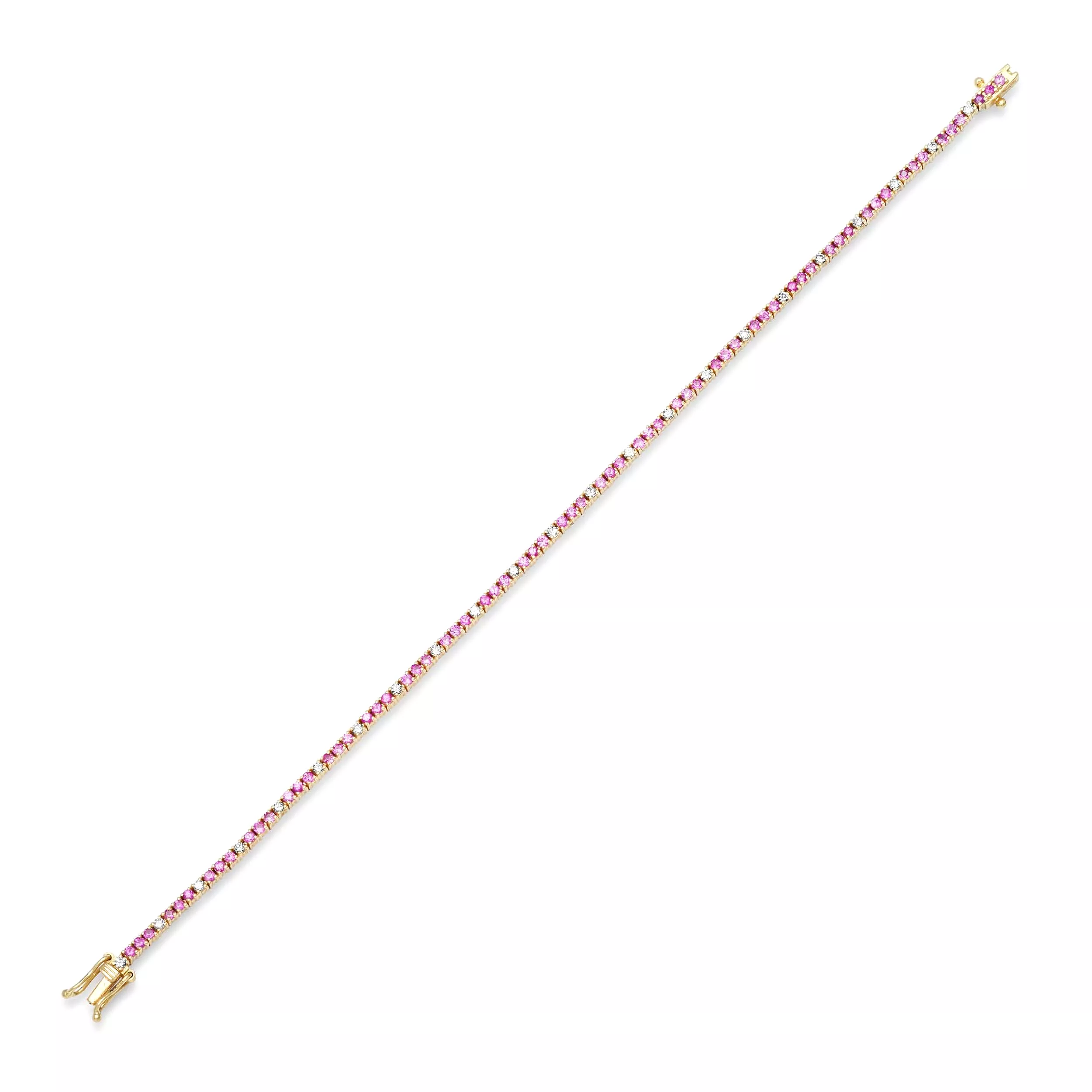 14K Gold Pink Sapphire and Diamond Tennis Bracelet 4-Prong Setting