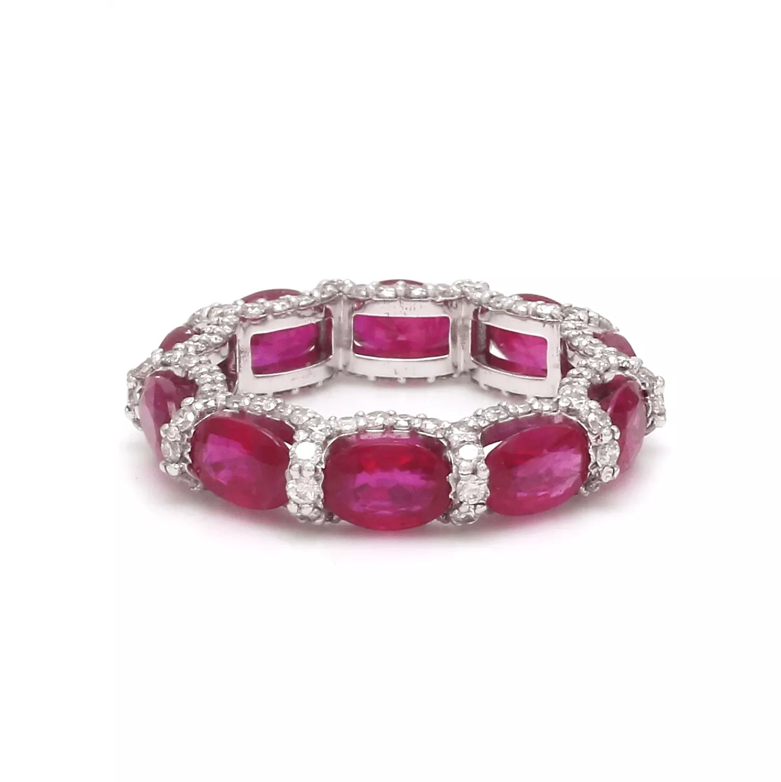 14K or 18K Gold Oval East West Ruby and Pave 360 Diamond Eternity Band