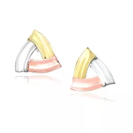 14k Tri-Color Gold Triangular Open Style Post Earrings