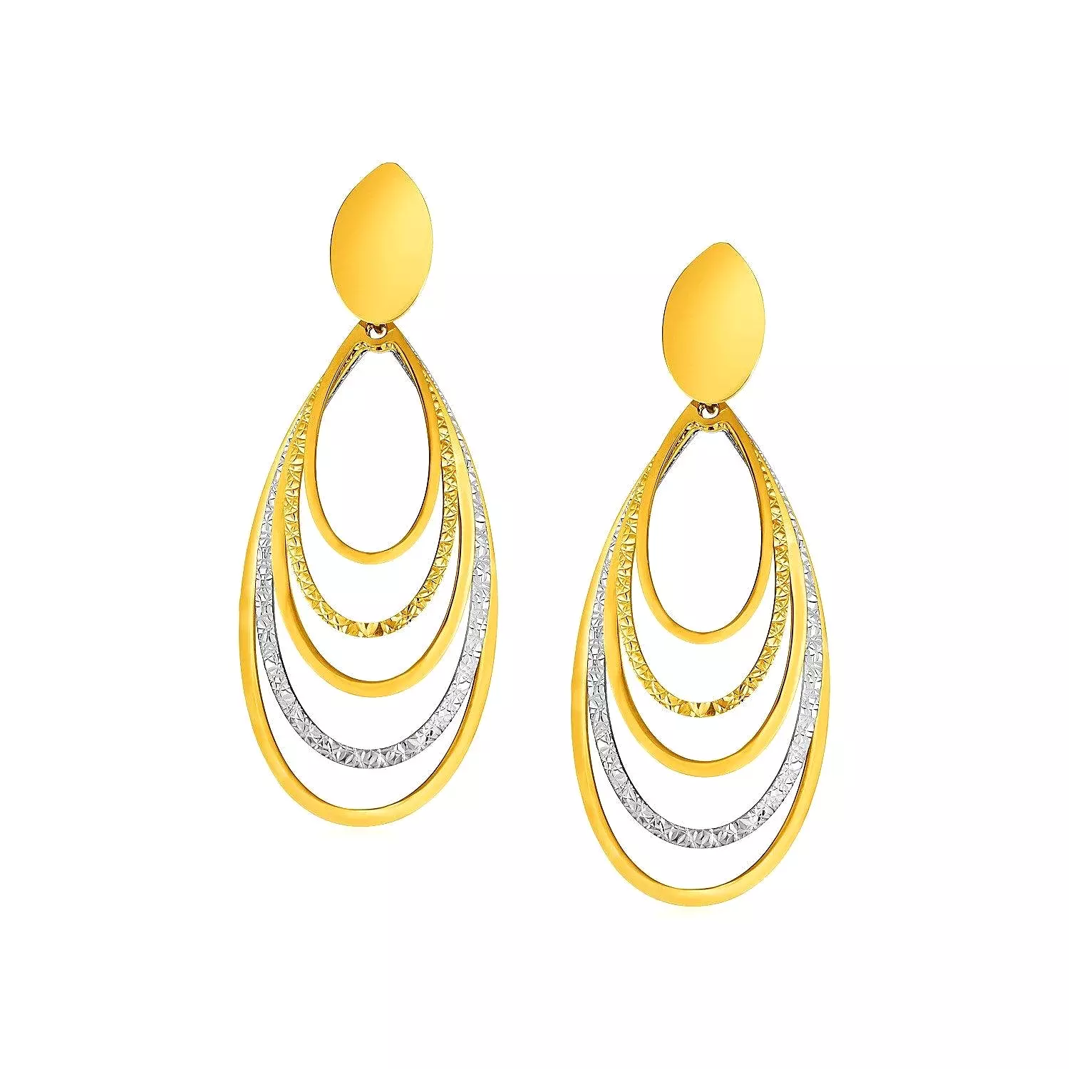 14k Two Tone Gold Two Toned Post Earrings with Graduated Ovals