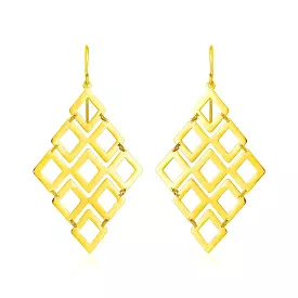 14k Yellow Gold Earrings with Polished Open Diamond Motifs