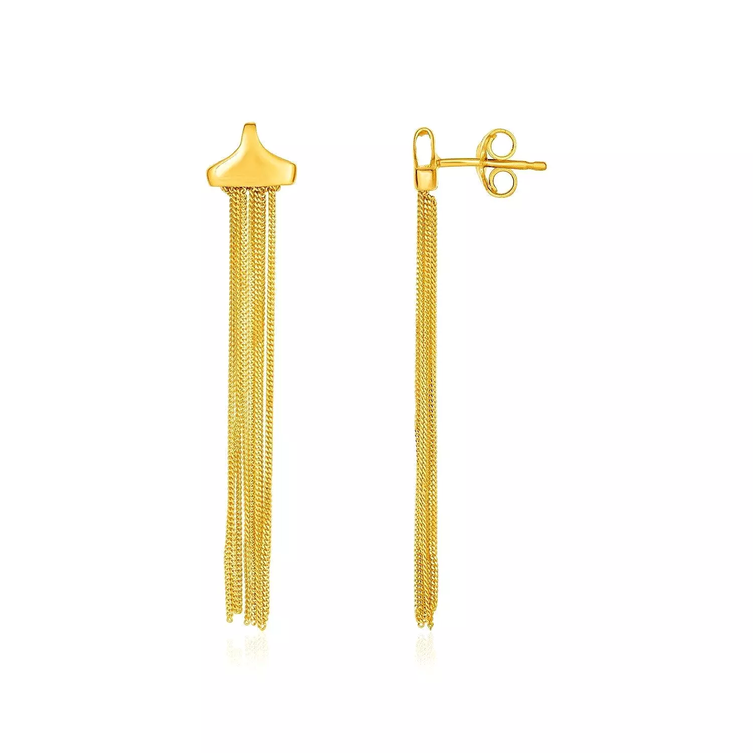 14k Yellow Gold Multi-Strand Drop Curb Chain Post Earrings