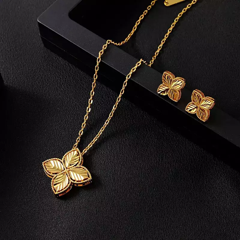 African Gold-Color Necklace Earrings Jewelry Sets For Women S1990428