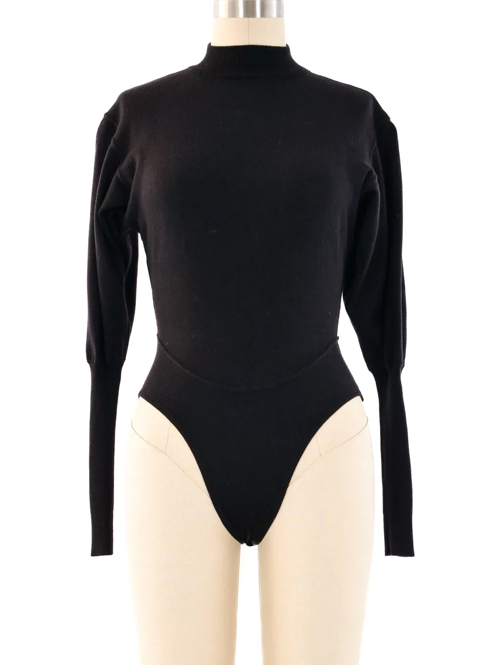 Alaia Black Wool Mock Neck Bodysuit