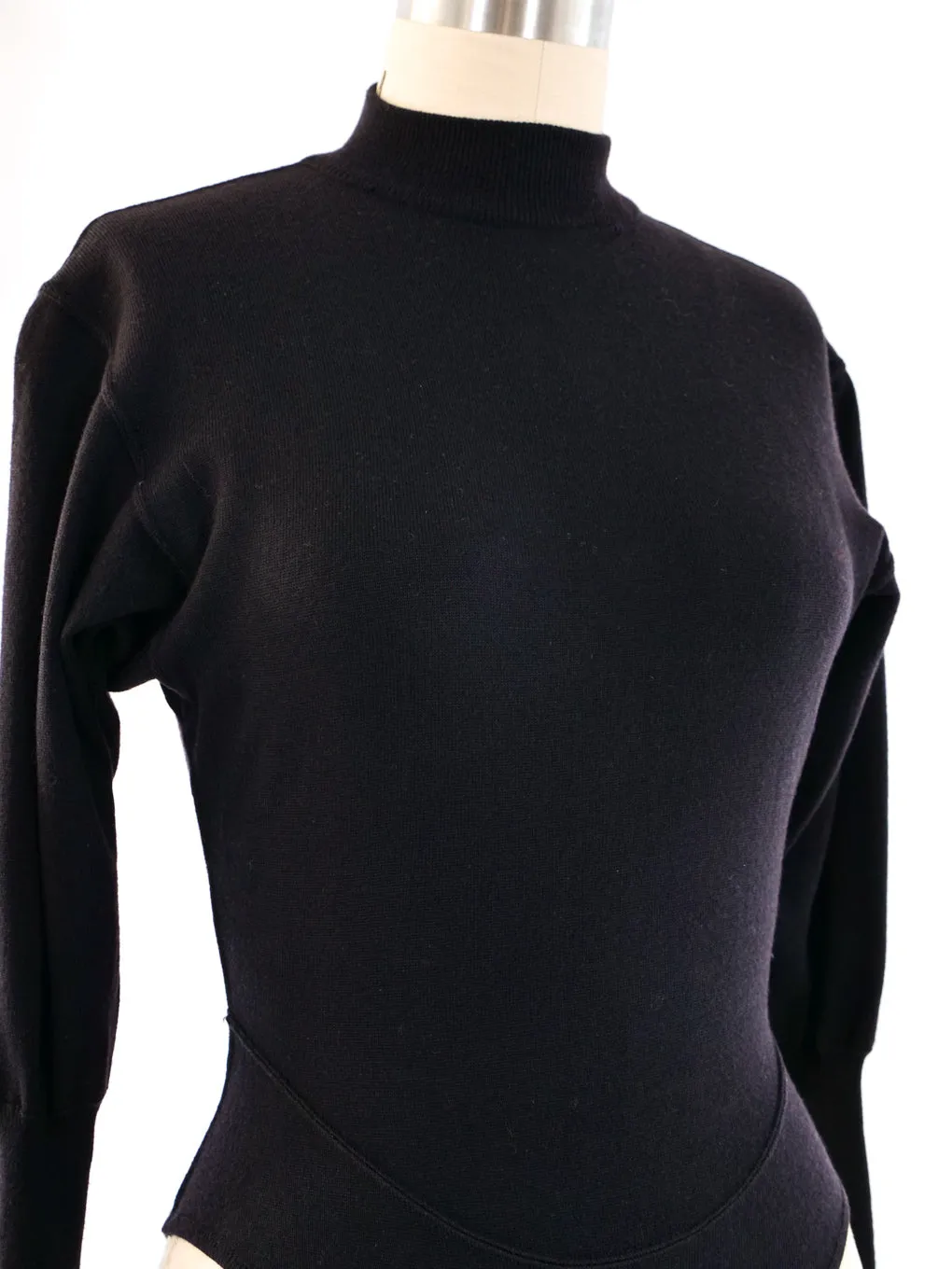 Alaia Black Wool Mock Neck Bodysuit