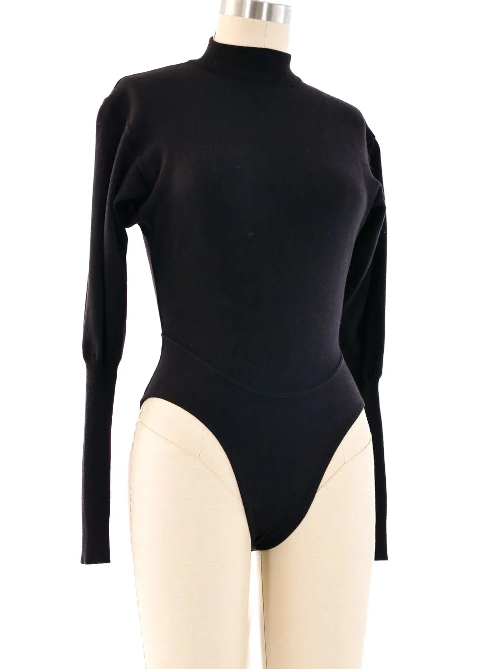 Alaia Black Wool Mock Neck Bodysuit