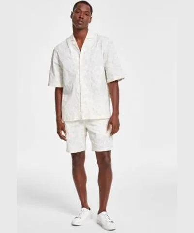 Alfani Mens Grand Regular Fit Geo Print Button Down Seersucker Camp Shirt 8 Shorts Created For Macys