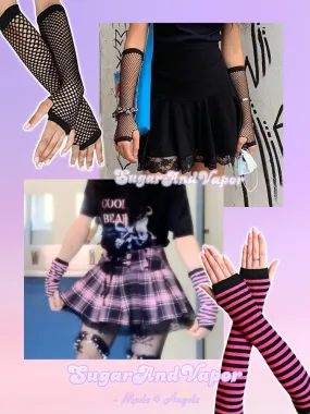 Alternative Fishnet&Striped Gloves 2 Pack Set