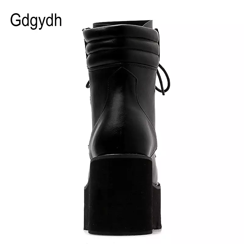 Ankle Boots For Women Motorcycle Boots Chunky Heels Casual Lacing Round Toe Platform Boots Shoes Female