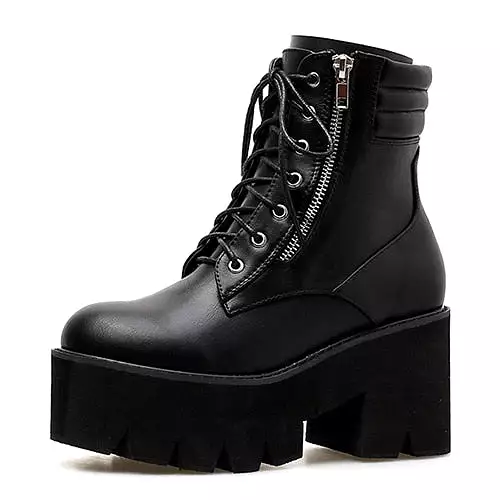 Ankle Boots For Women Motorcycle Boots Chunky Heels Casual Lacing Round Toe Platform Boots Shoes Female