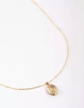 Antique Gold Etched Locket Pendant Necklace