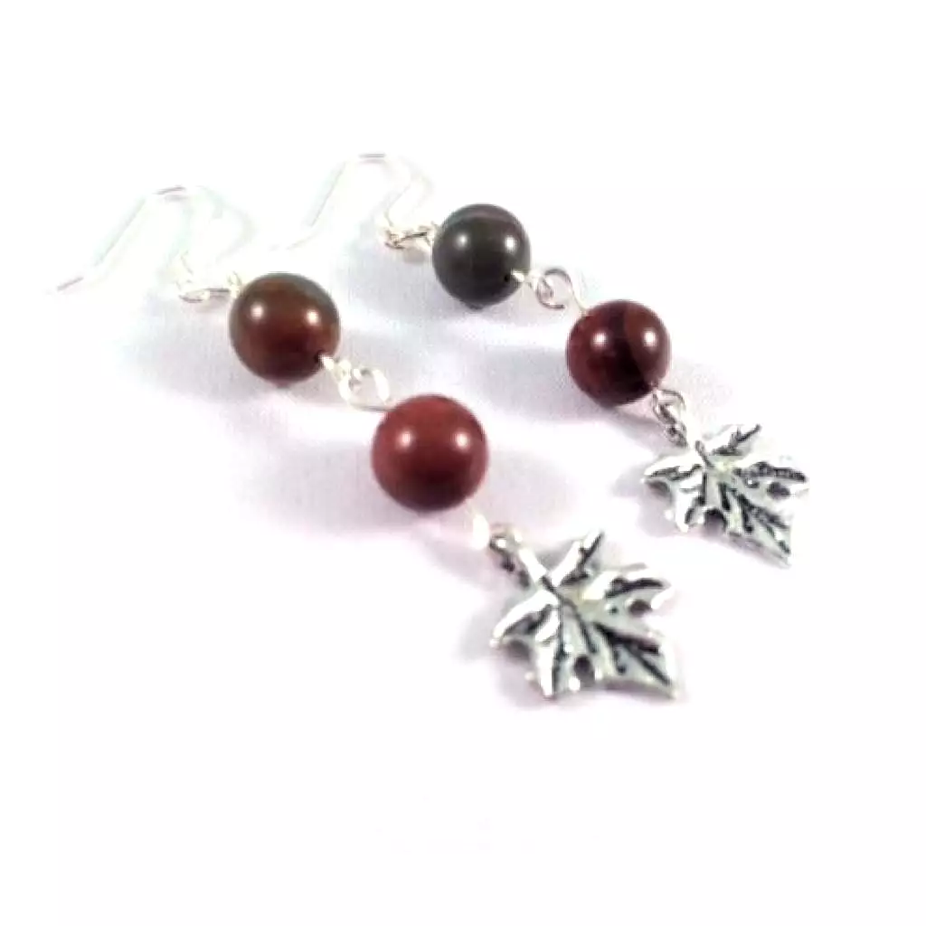 Apple Jasper Earrings with Maple Leaf Charm