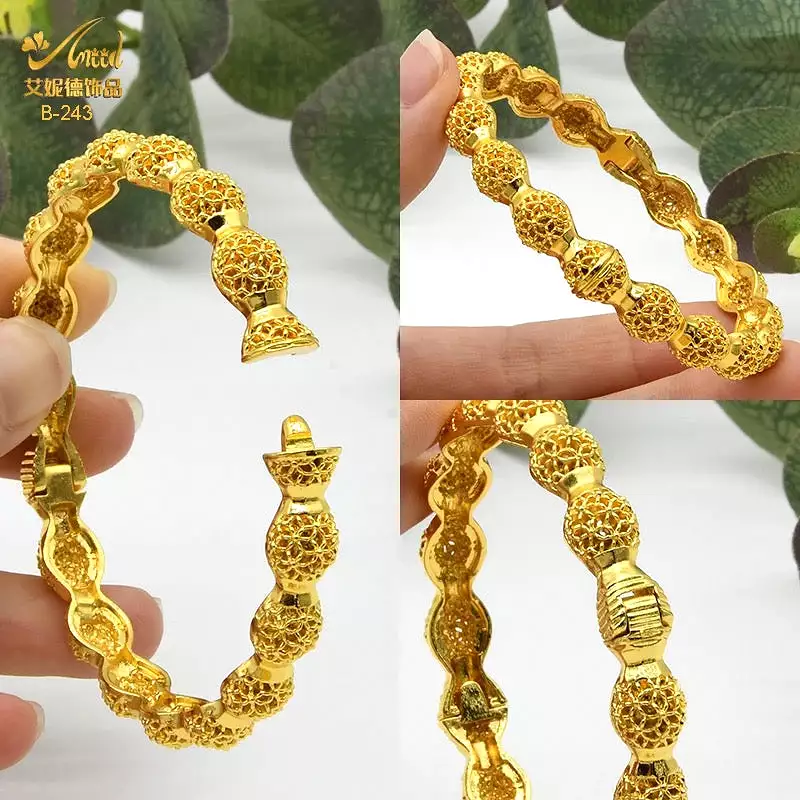 Bangles African Woman Dubai Gold Plated 24k Bracelet Indian Jewelry For Women Wedding Charm Arabic Bracelets Luxury Brand-S44905