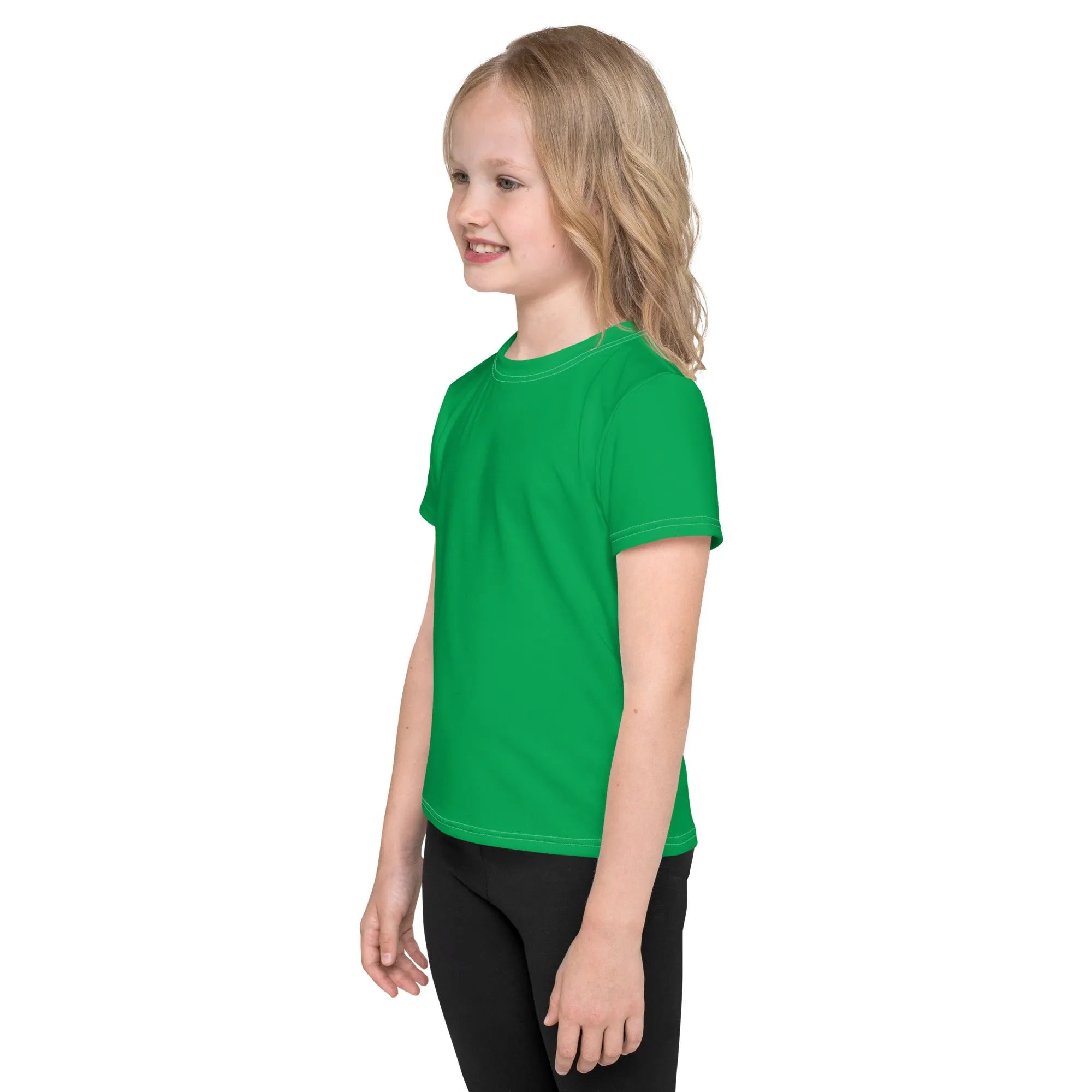 Beach-Ready Gear: Girls Short Sleeve Solid Color Rash Guard - Jade