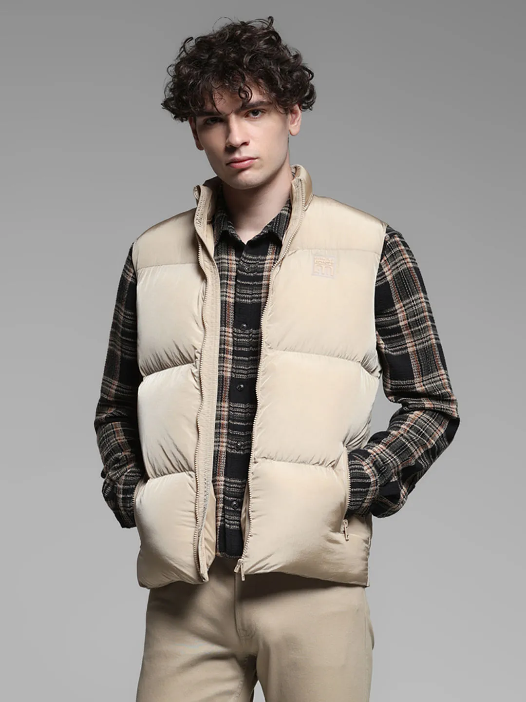 Beige Sleeveless Puffer Jacket