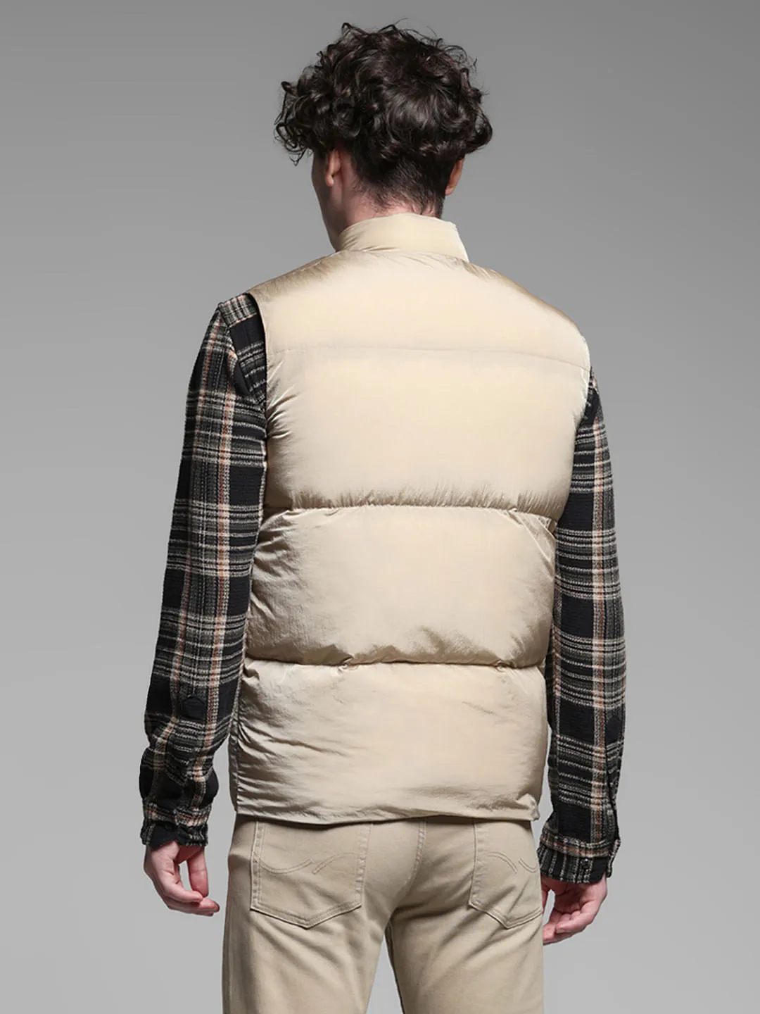 Beige Sleeveless Puffer Jacket