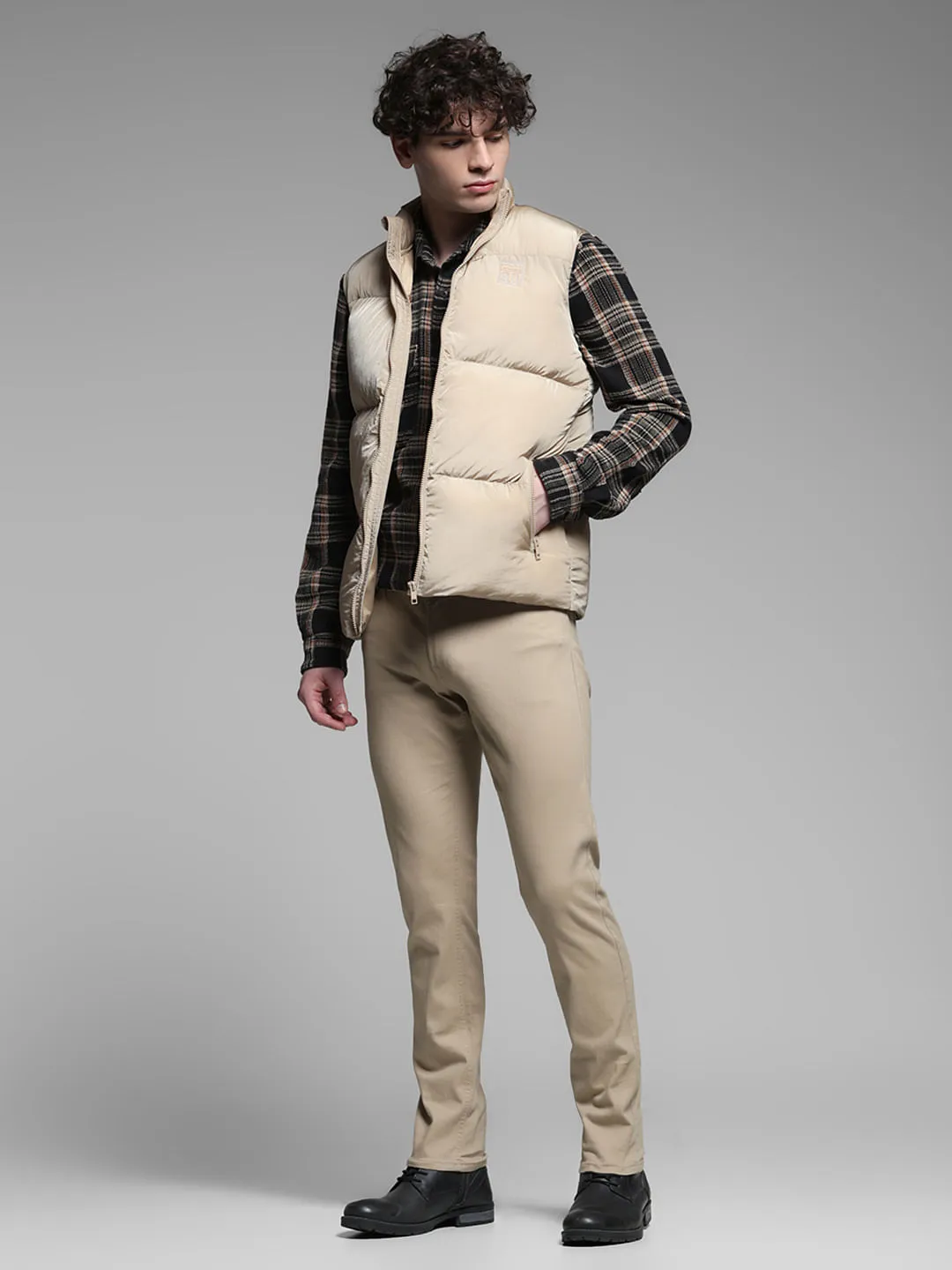 Beige Sleeveless Puffer Jacket