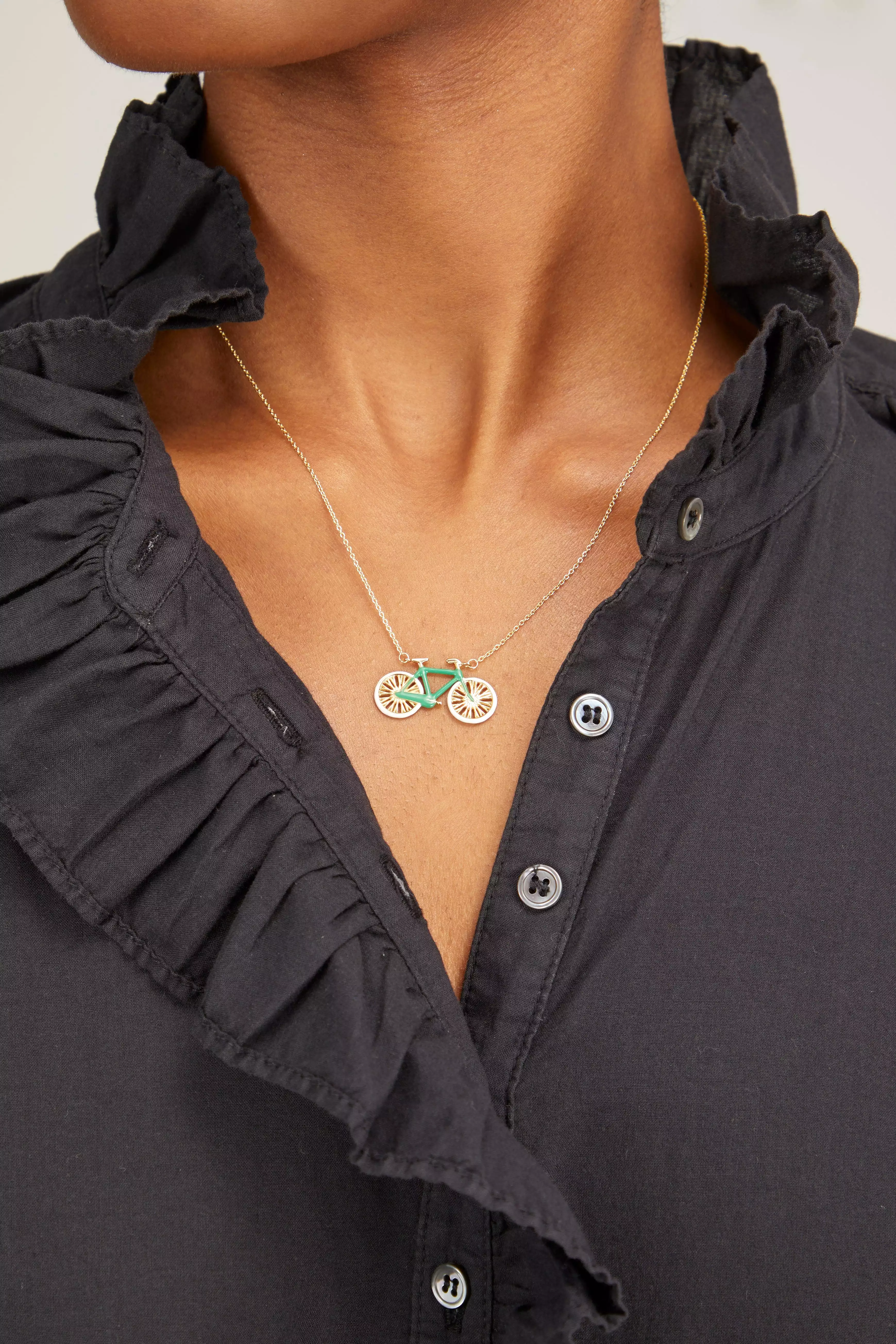 Bicycle Enamel Necklace in Pistachio Green/White