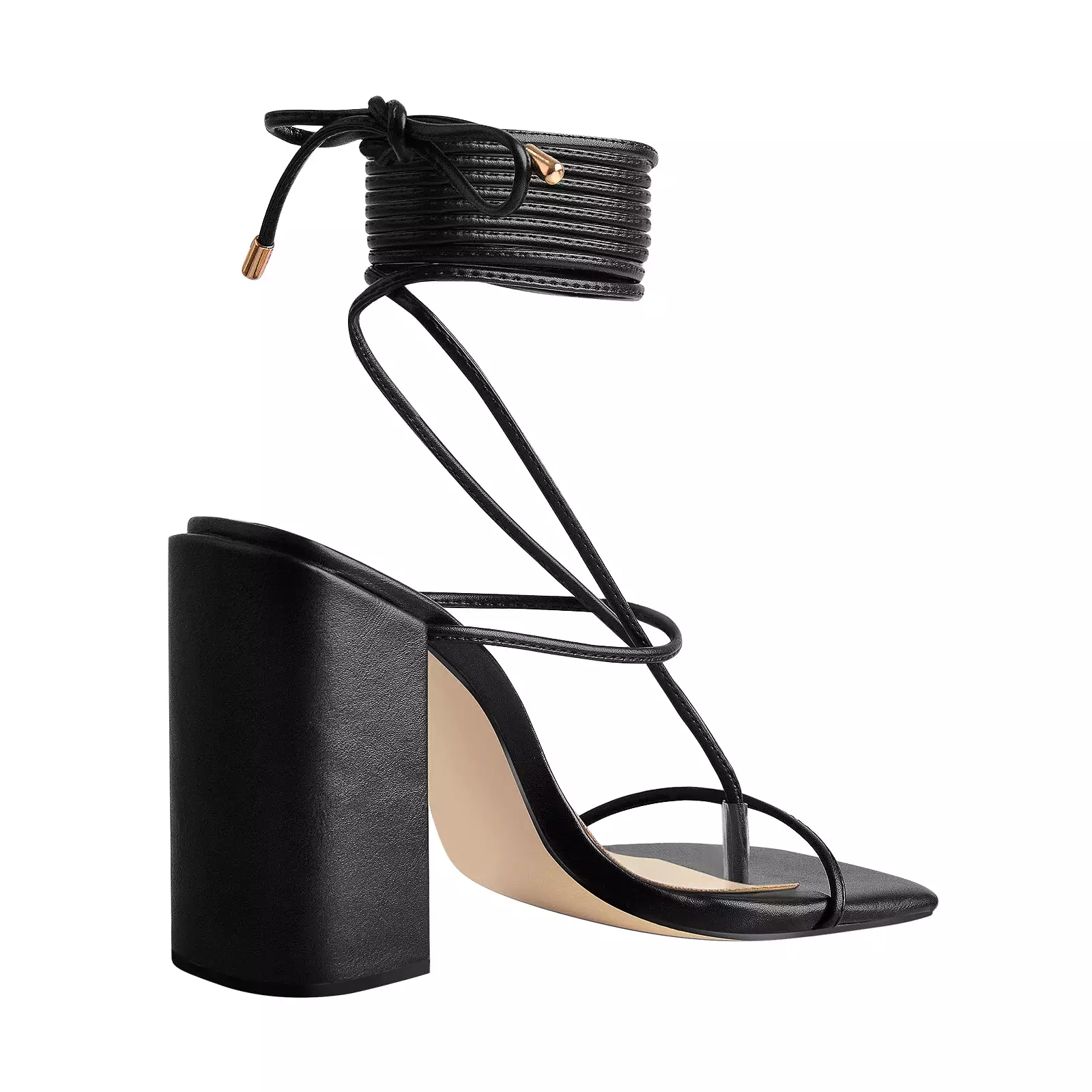 Black Ankle Strap Square Toe Chunky Heels Sandals