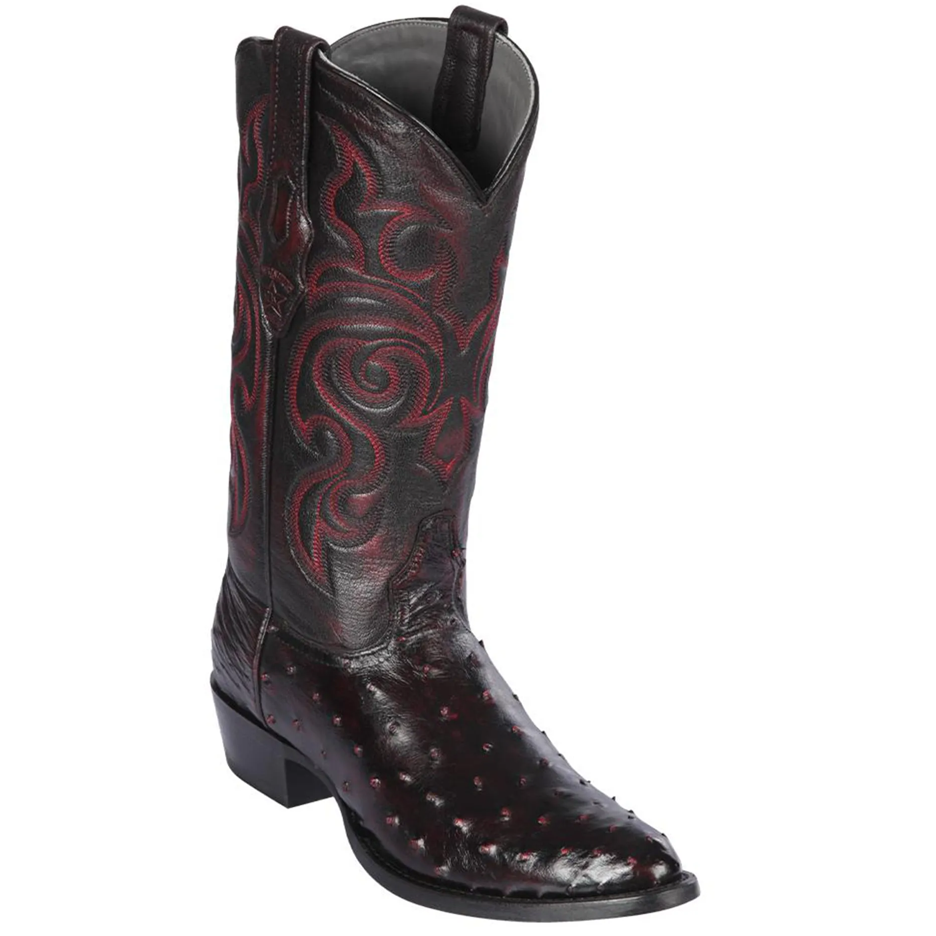 Black Cherry Ostrich R-Toe Western Boots