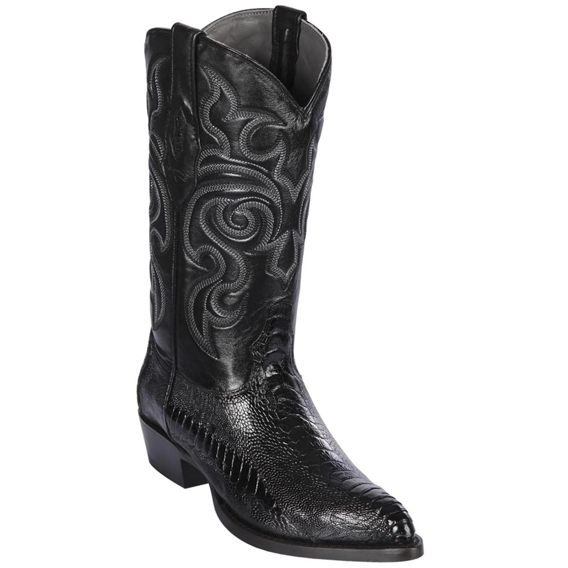 Black Ostrich Leg J-Toe Western Boots