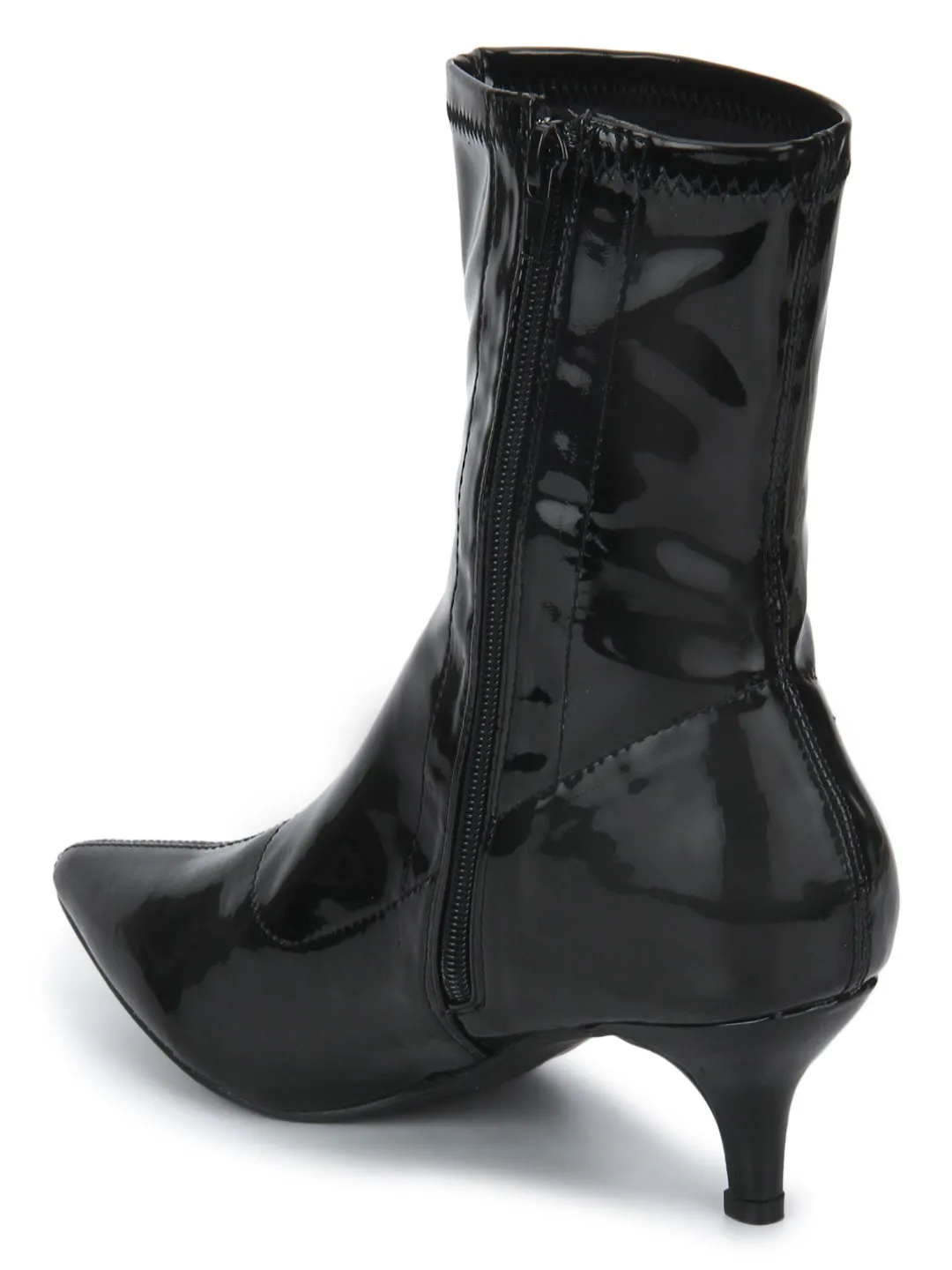 Black Patent Low Heel Sock Ankle Boots