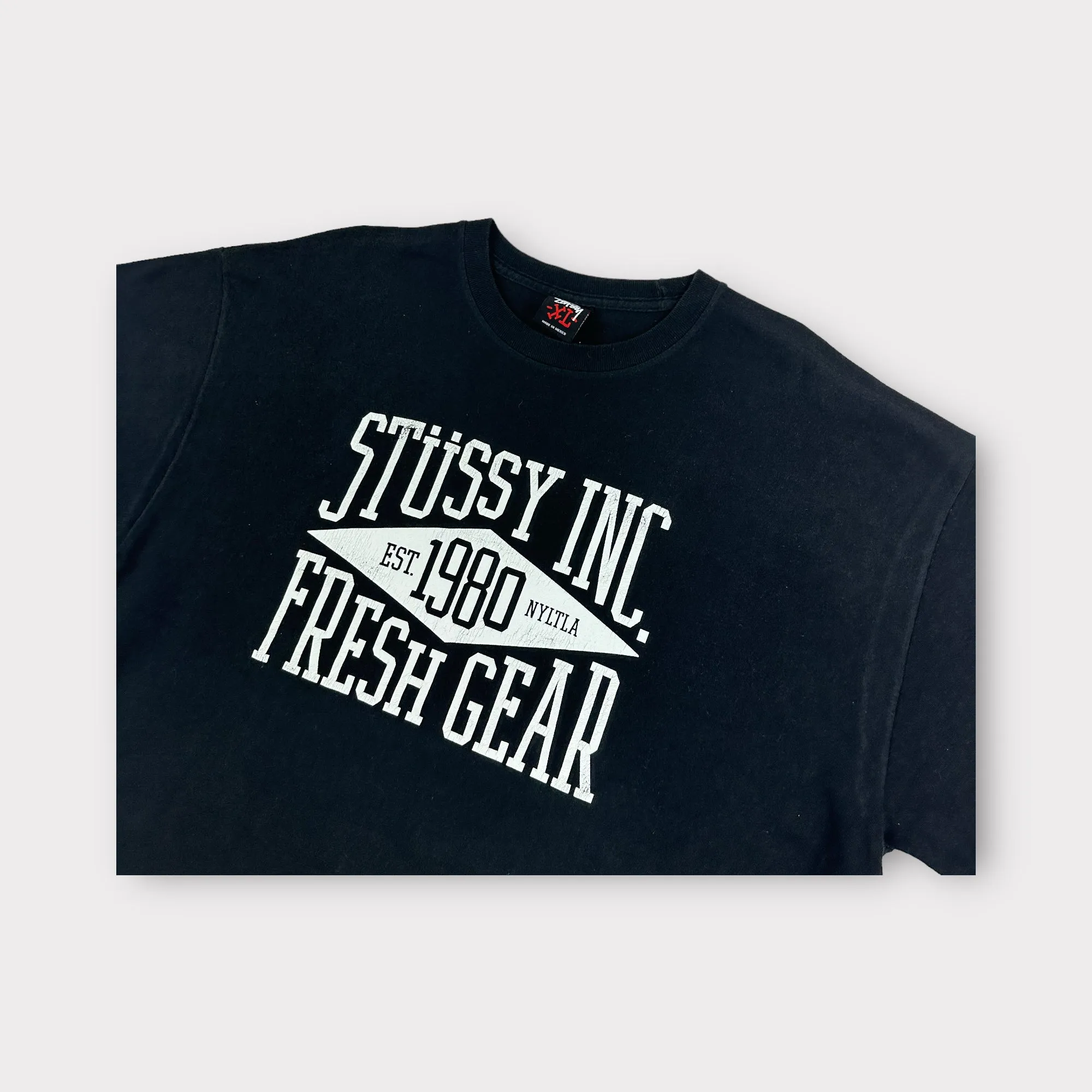 Black y2ks Stüssy 'Fresh Gear' Spellout T-Shirt (XL)