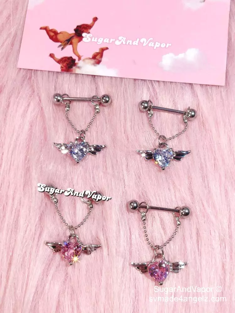 Bling Heart Wings Charms Chain Nipple Rings