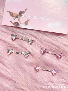 Bling Pink Hearts Crystals Barbell Nipple Rings Set