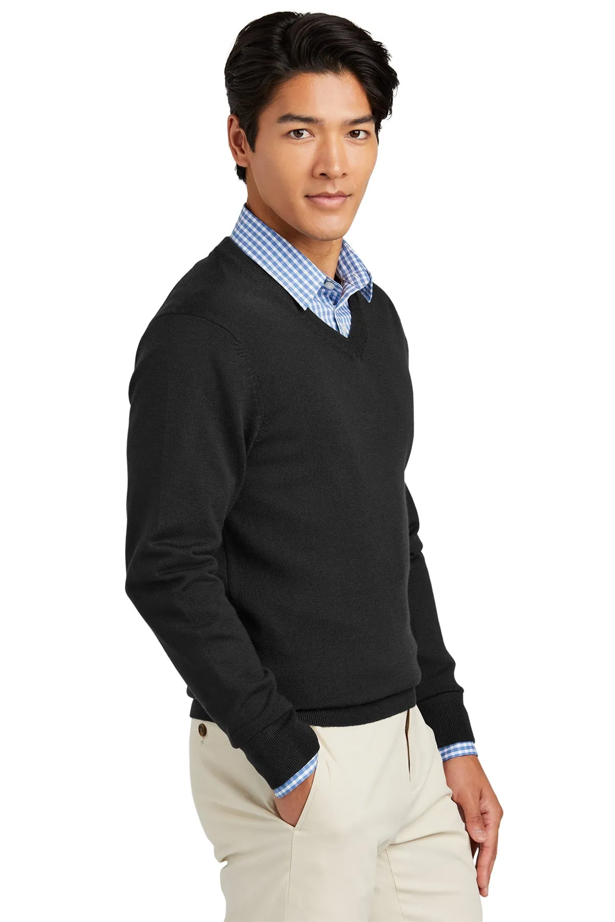 Brooks Brothers Washable Merino Custom V-Neck Sweaters, Deep Black