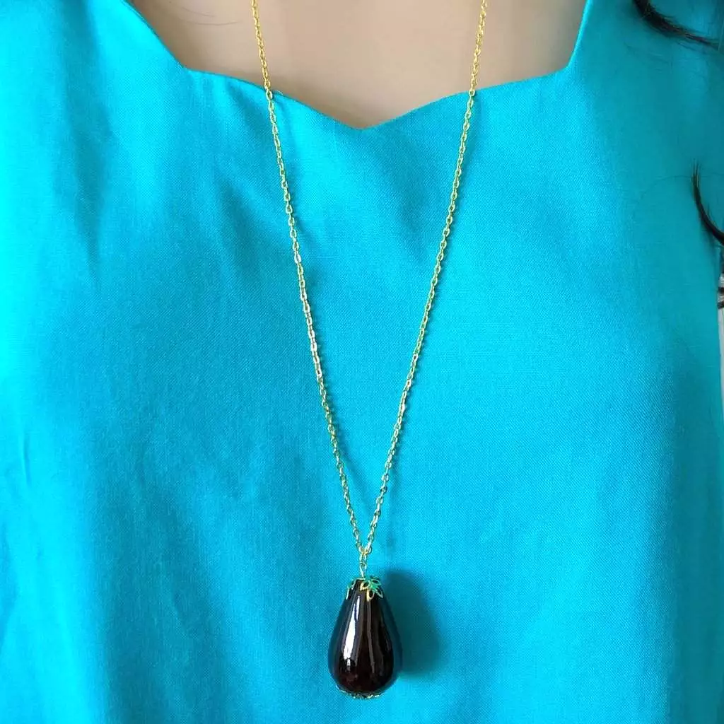 Brown Ceramic Teardrop Long Necklace