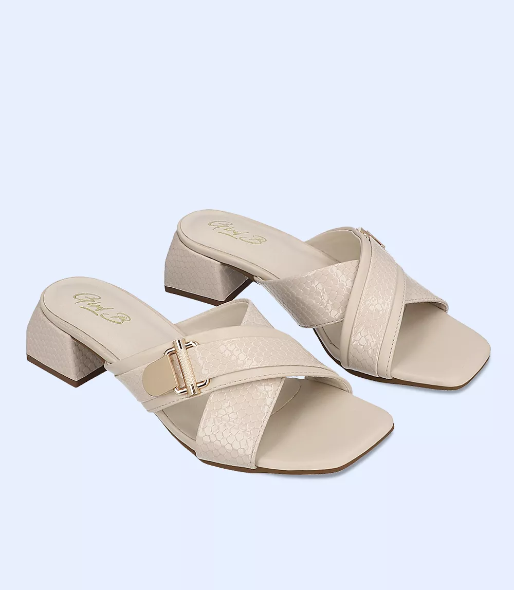 BW7327-IVORY-Women Casual Slipper Heels