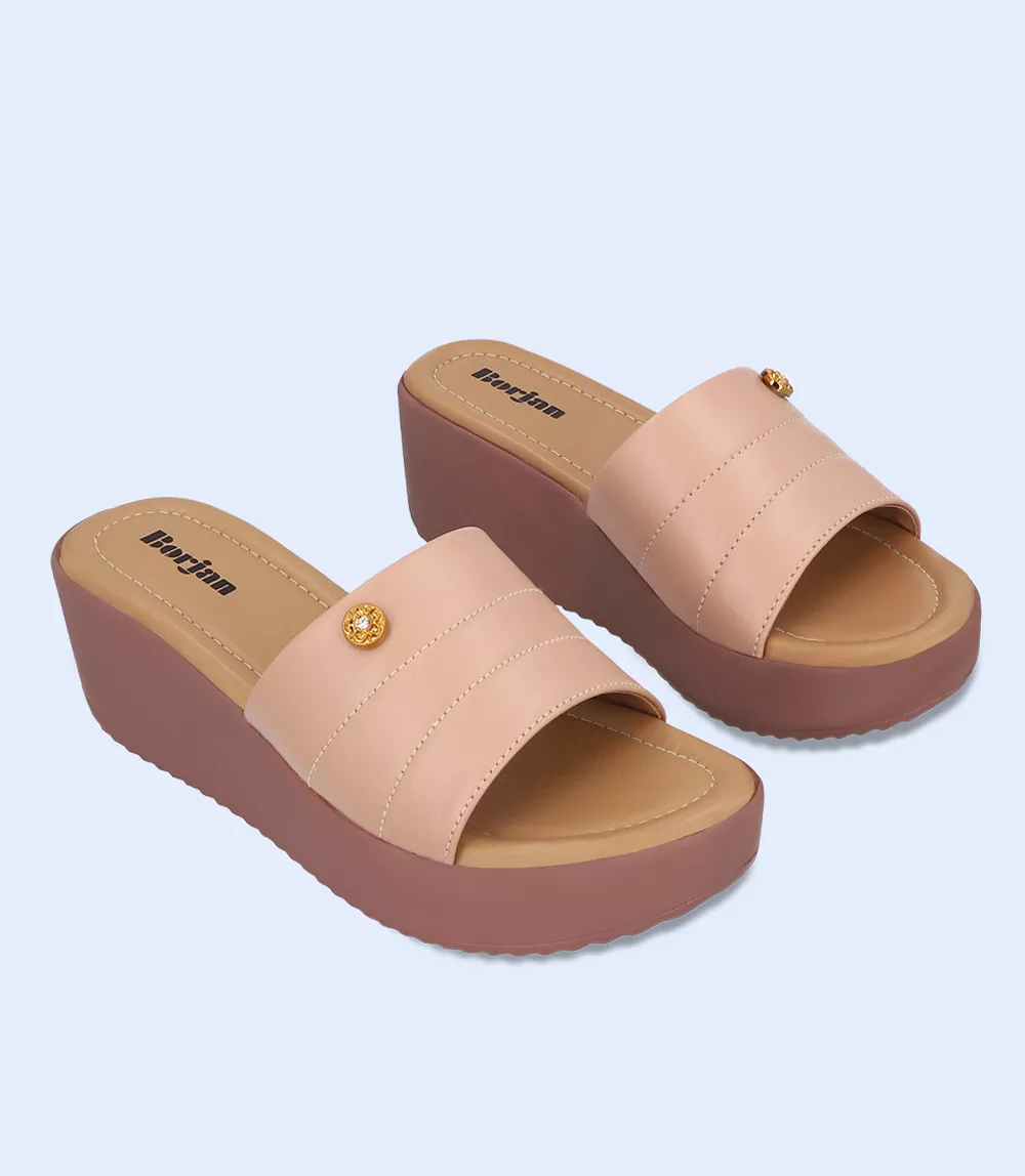 BW8322-NUDE-Women Platform Slippers