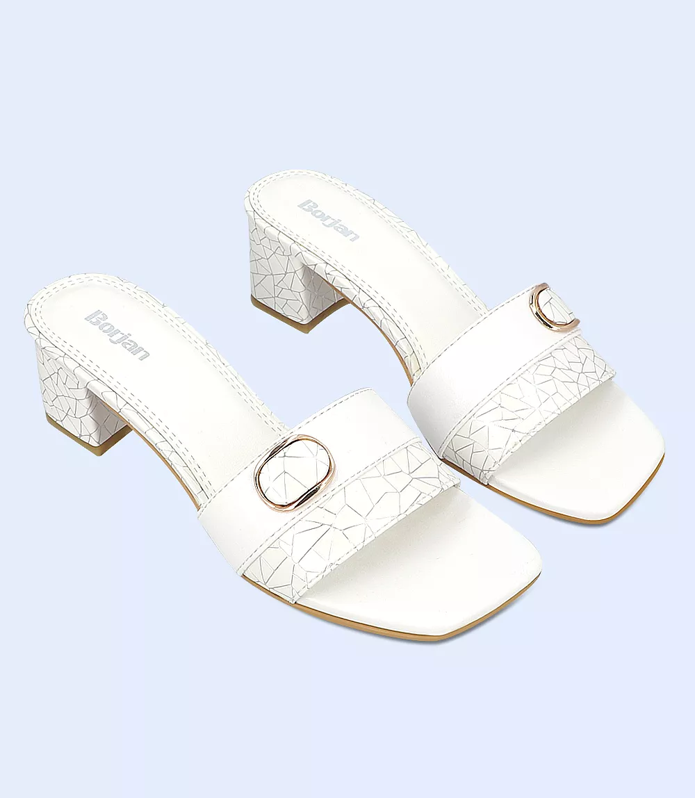 BW9341-WHITE-Women Slipper Heel