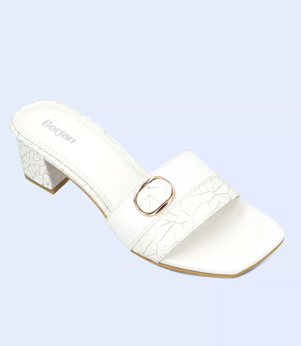 BW9341-WHITE-Women Slipper Heel